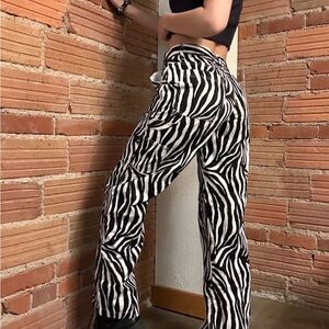 BDG High-Rise Zebra Print Wide-Leg Pants - Black & White